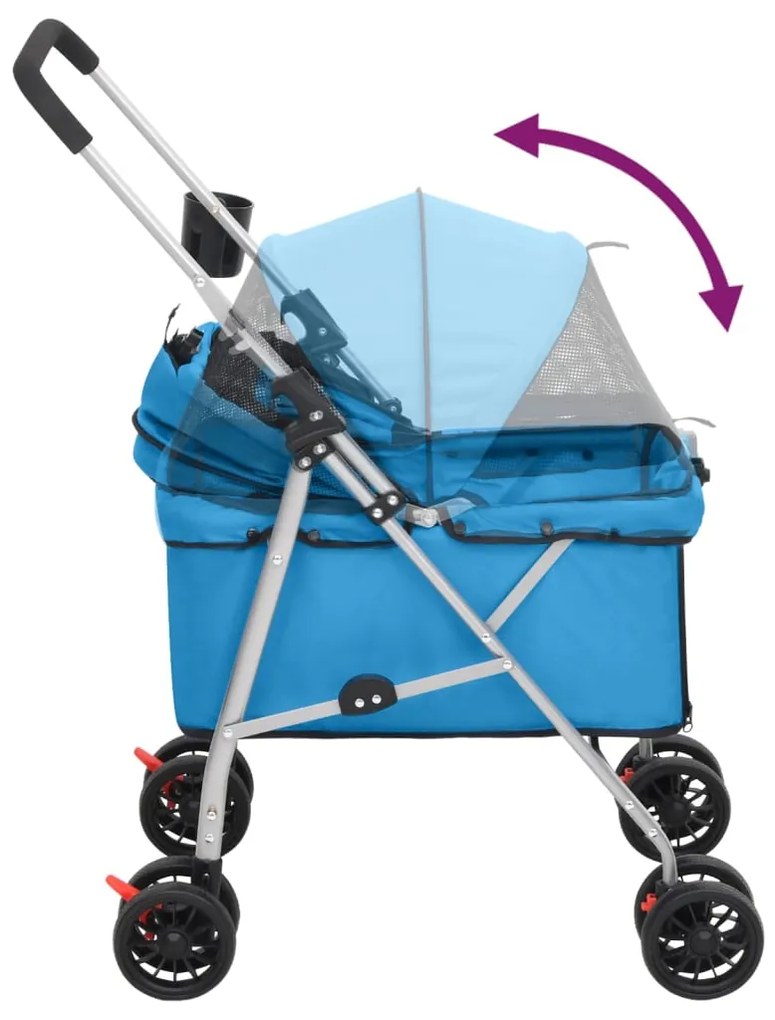Carrinho dobrável para cães 76x50x100 cm tecido oxford azul