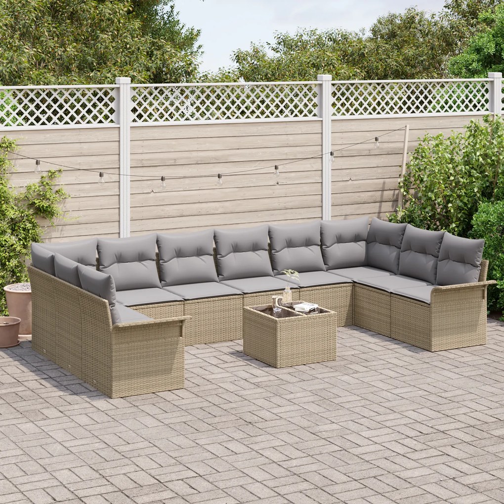 Conjunto de Sofá Jardim vidaXL 11 Peças com Almofadas em Vime Preto, S