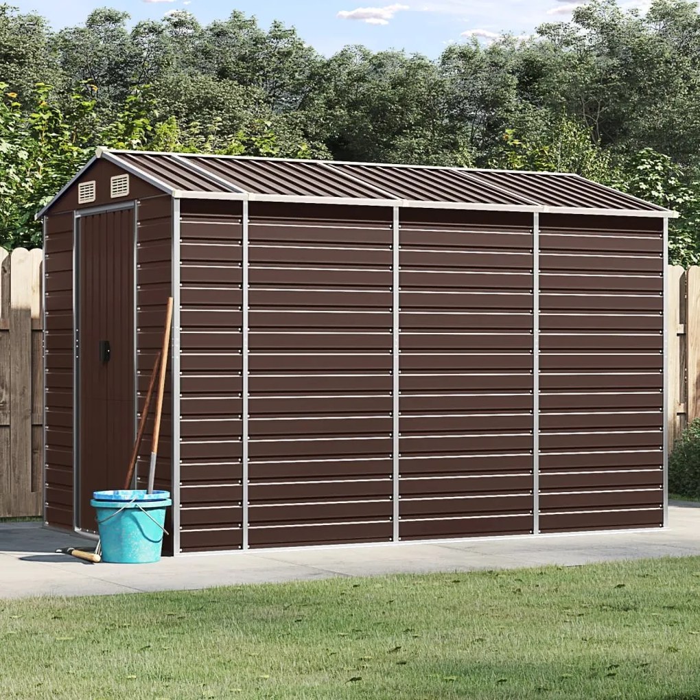 3188266 vidaXL Abrigo de jardim 191x300x198 cm aço galvanizado castanho