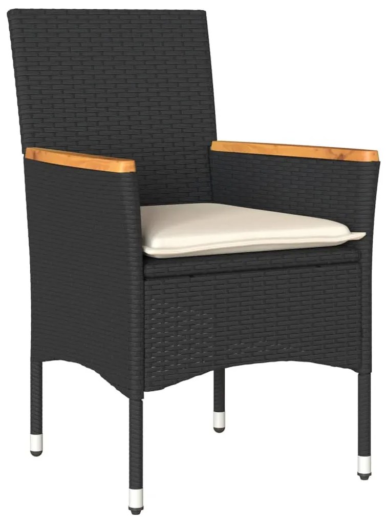 3 pcs conjunto jantar jardim c/ almofadões vime PE/acácia preto
