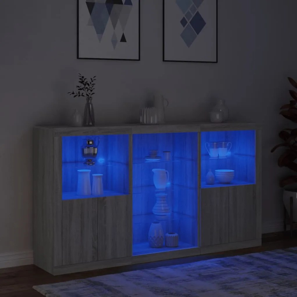 Aparador com luzes LED 181,5x37x100 cm cinzento sonoma