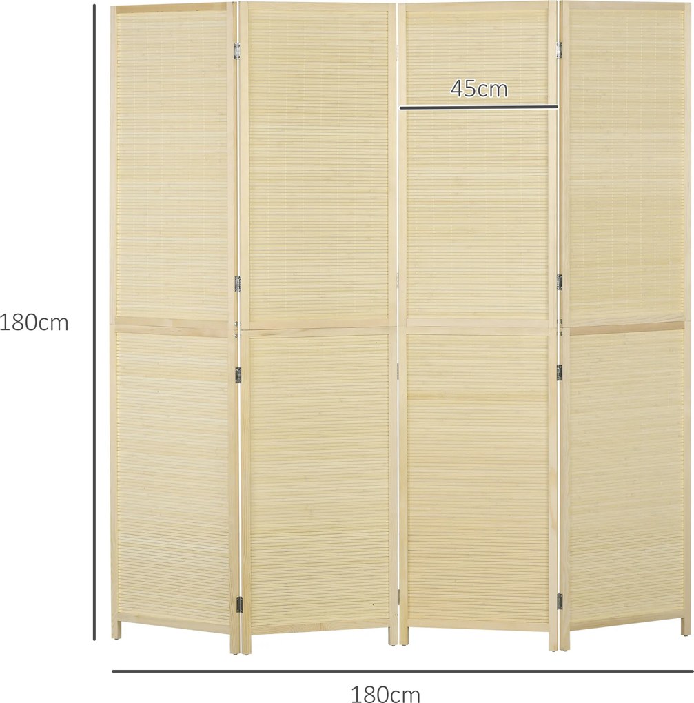 Biombo de bambu com 4 painéis, 180 x 180 cm, divisória dobrável para separar divisões - natural