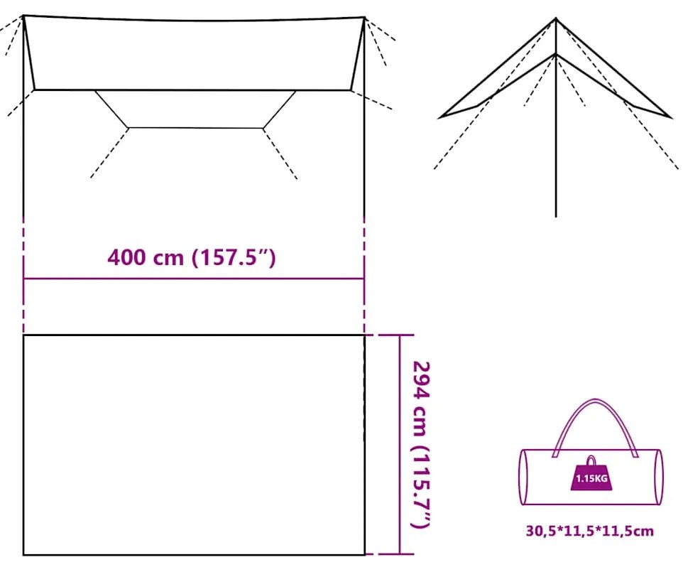 Lona de campismo 400x294 cm impermeável azul