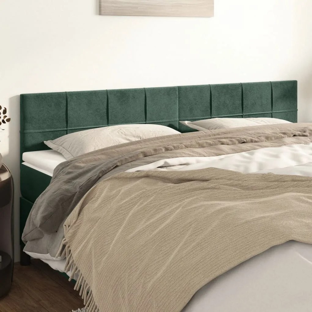 Cabeceira de cama 2 pcs veludo 100x5x78/88 cm verde-escuro