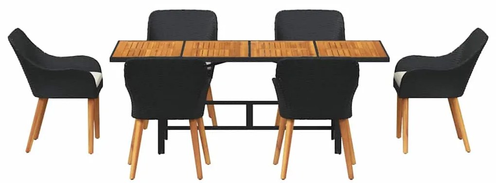 Conjunto de Jantar de Jardim de 7 Peças em Rattan Sintético Preto
