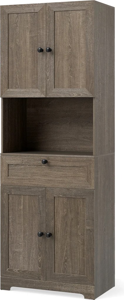 Armário alto de casa de banho, cozinha,  lavandaria 60 x 35 x 171,5 cm, 4 portas, 1 gaveta, compartimento aberto, 3 estantes ajustáveis, moderno, em m