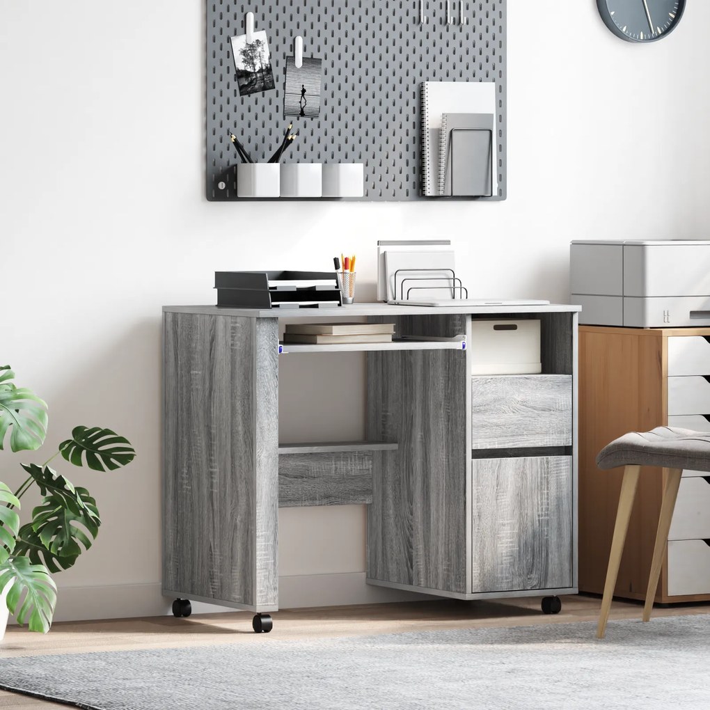 vidaXL Mesa de Computador Cinza Cinza Sonoma Madeira Engenharia Médio