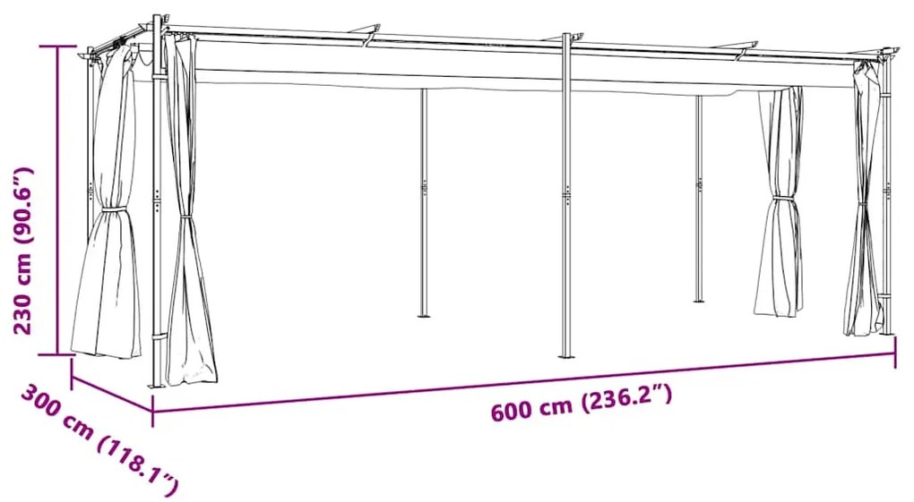 Gazebo com cortinas 3x6 m aço creme