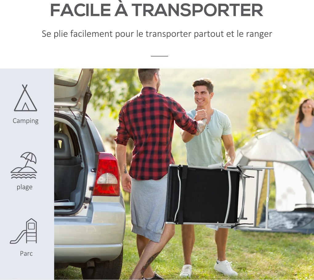 Espreguiçadeira dobrável com 7 posições de inclinação, espreguiçadeira de grande conforto com colchão + braços em metal com revestimento epóxi e tecid