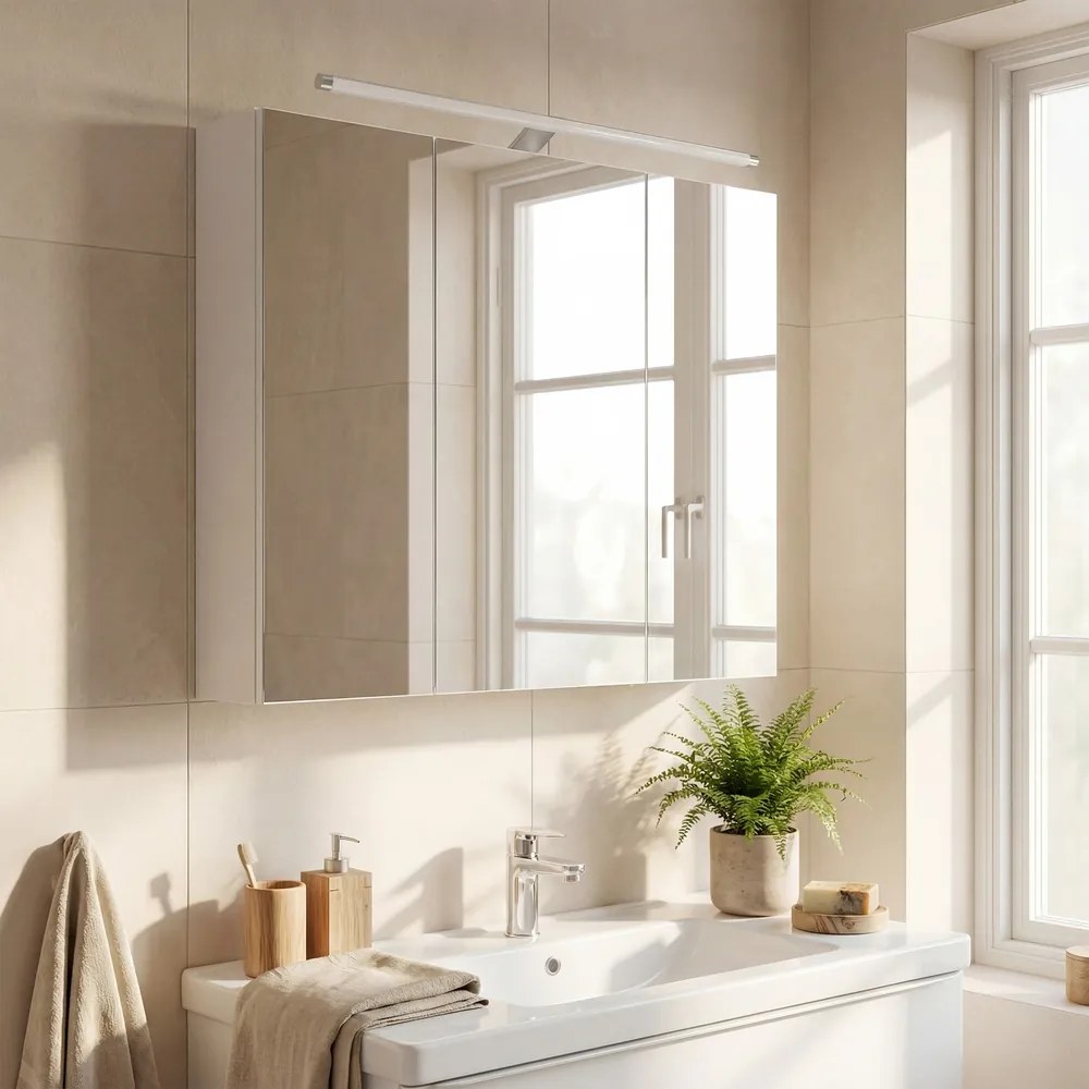 Armário casa banho com espelho 15 x 70 x 60 cm (P x L x A), armário suspenso com prateleiras ajustáveis, iluminação branco