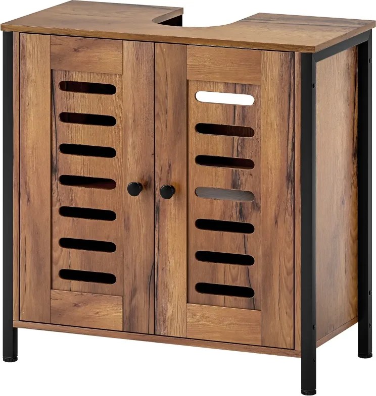 Móvel Casa de Banho para Lavatório Pousar (NÃO INCLUIDO) 60x30x60 cm com 2 Portas de Ripas com Fecho Magnético para Lavatórios sem Pedestal Castanho R