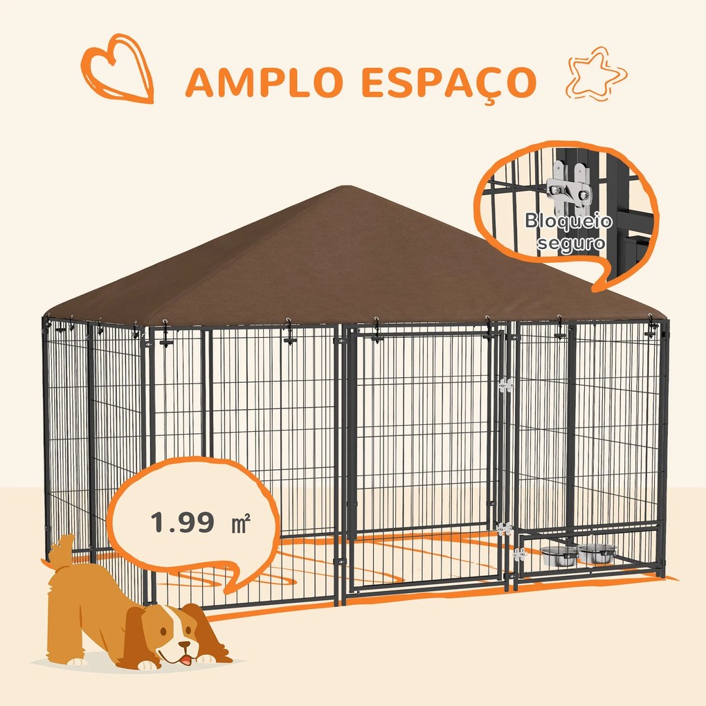 PawHut Parque para Cães com Toldo Canil para Exterior com Suporte Gira