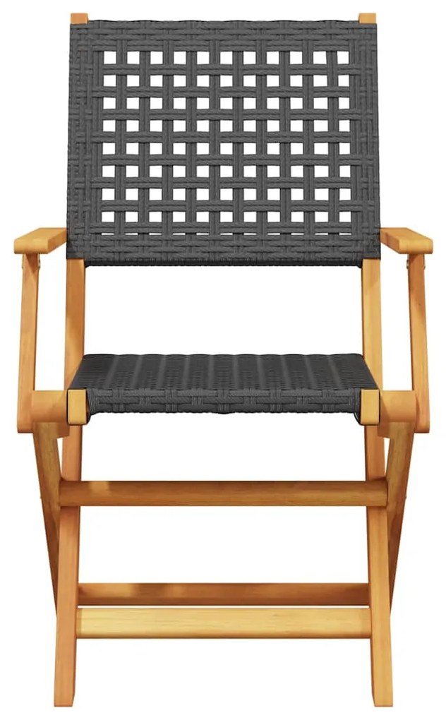 Cadeiras jardim dobráveis 6 pcs vime PE/madeira maciça preto