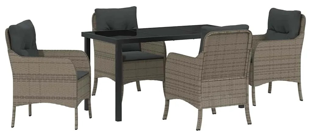 Conjunto de Jantar de Jardim 5 Peças com Almofadas Cinza Rattan Poliés