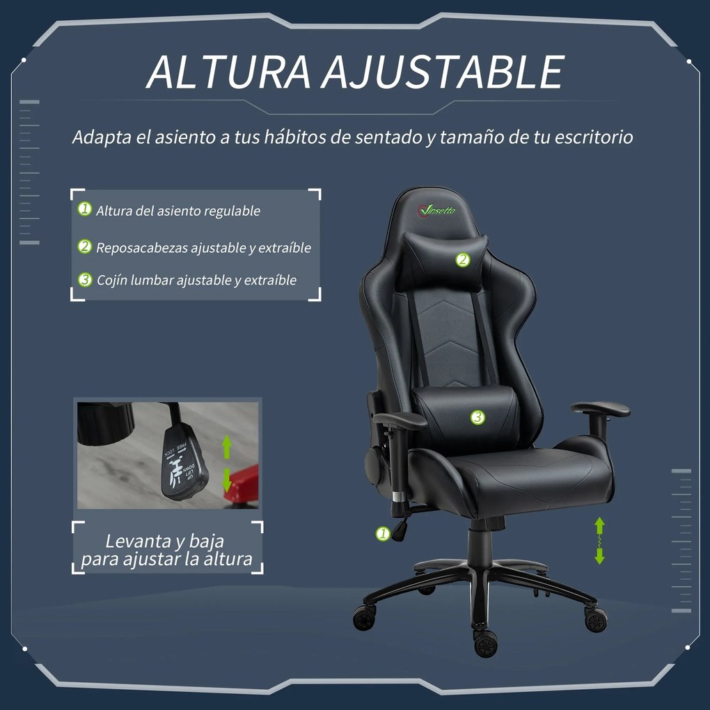 Vinsetto Cadeira de Gaming Ergonômica Cadeira de Jogo Giratória com Al