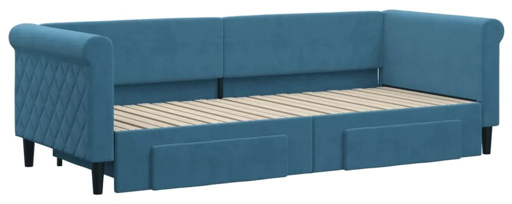 Sofá-cama com gavetão e gavetas 80x200 cm veludo azul