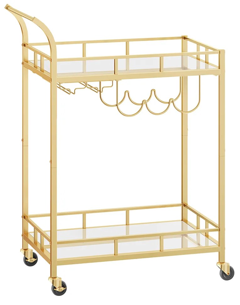 Carrinho de cozinha ou bar com 2 prateleiras de vidro espelhado 38 x 60 x 90 cm Dourado