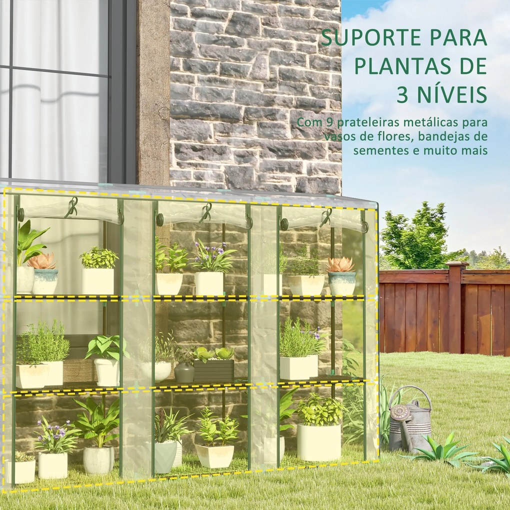 Estufa Pequena Estufa de Exterior com Prateleiras de 3 Níveis Portas c