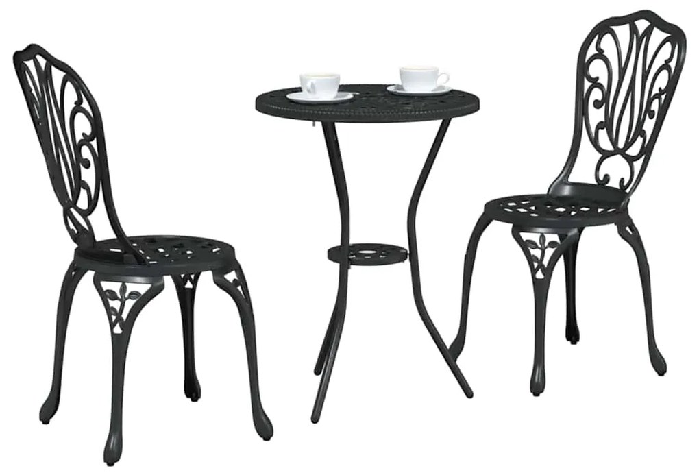 Conjunto de Jardim bistrô de 3 Peças vidaXL Preto em Alumínio Fundido