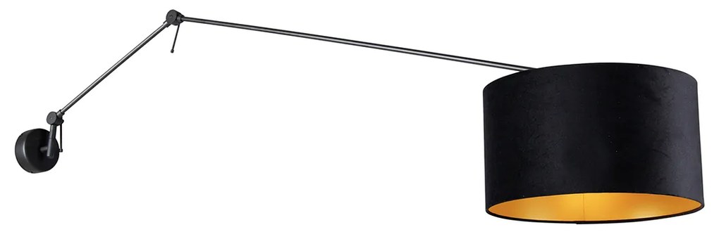 Candeeiro de parede preto com abajur de veludo preto 35 cm ajustável - Blitz