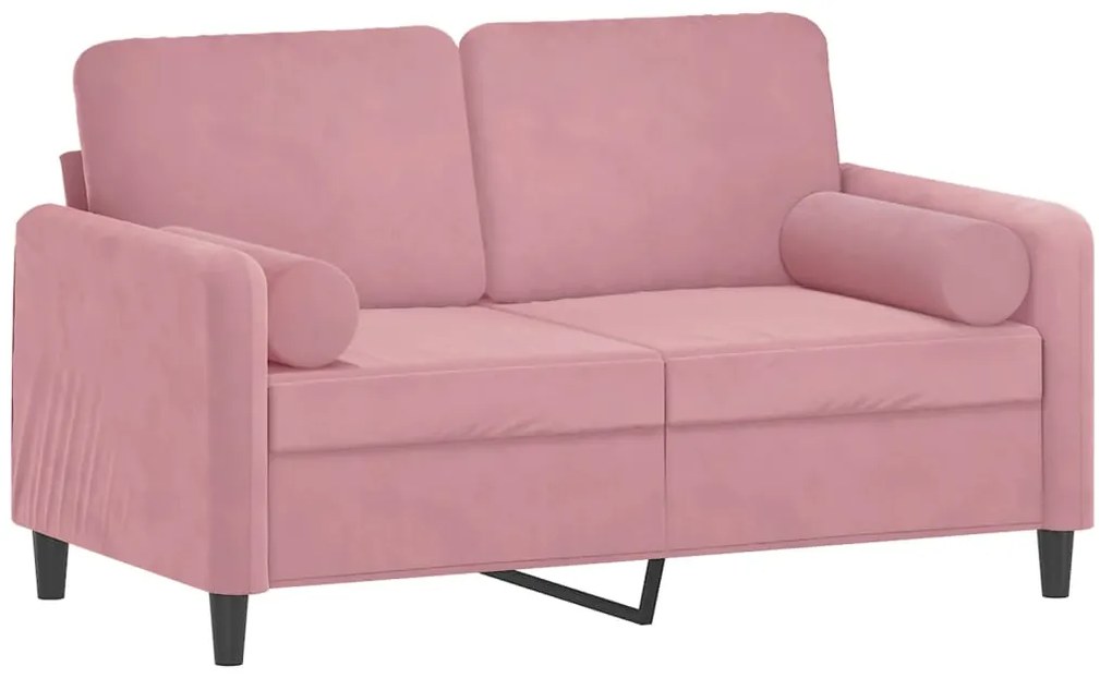 Sofá 2 lug. c/ almofadas decorativas 120 cm veludo rosa