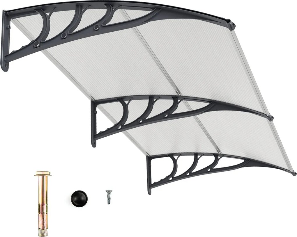 Toldo para janela ou portas 199 x 99 x 28 cm Proteção solar Chuva Neve Vento em Policarbonato e Alumínio Cinza