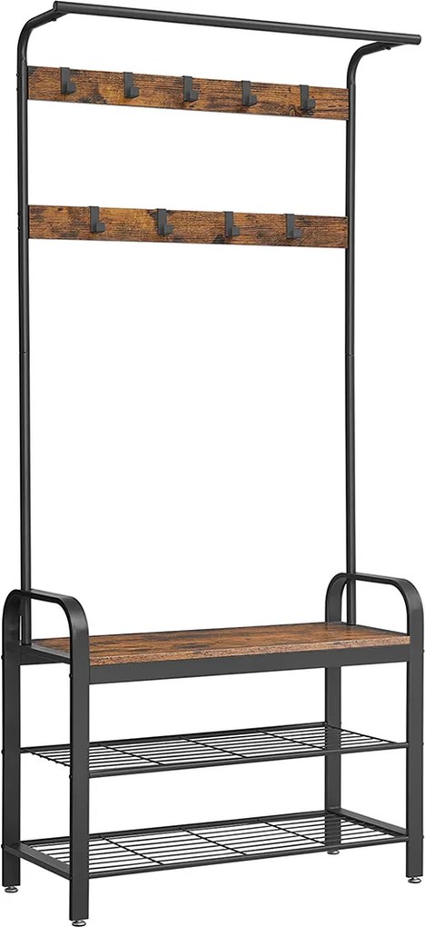 Armário entrada, Hall, com cabide e com 3 prateleiras 84 x 33,7 x 183 cm Castanho Vintage -preto