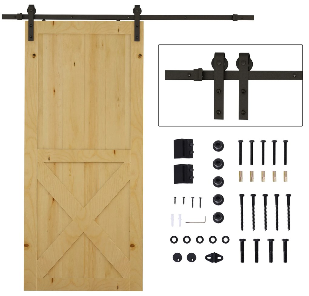 HOMCOM Kit de Porta de Correr Sistema Embutido para Porta com 35-45 Mm e Largura Máx de 1 m Carga Máxi 100 Kg Aço Marrom Escuro | Aosom Portugal