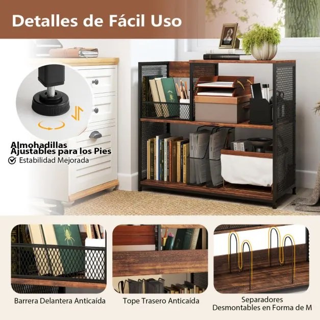 Armário para gira-discos de 3 níveis e para discos de vinil 83 x 36 x 76,5 cm com capacidade para 300 álbuns Mesa lateral com 3 divisórias Castanho