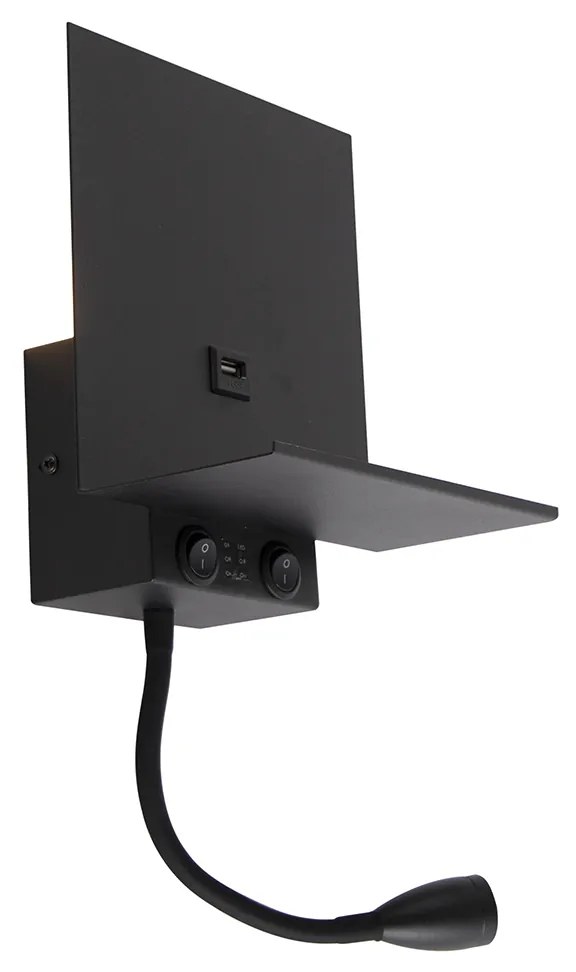 LED Candeeiro de parede inteligente preto com USB e braço flexível incl. Moderno