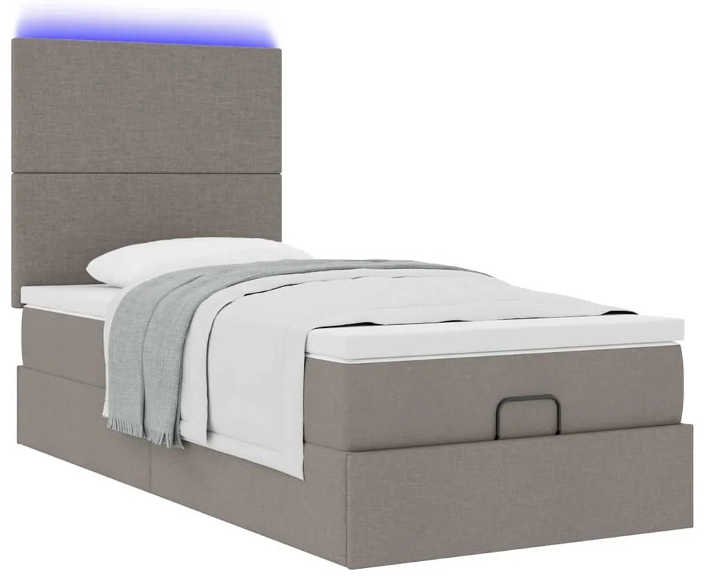 Estrutura de cama otomana com colchão tecido cinzento 100x200cm