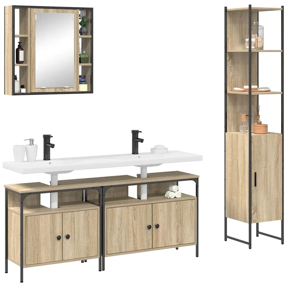 Conjunto de Móveis para Banheiro 4 pcs Carvalho sonoma