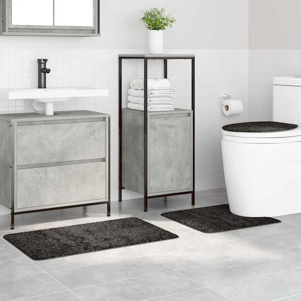 Conjunto de Tapetes de Banho 3 Peças Cinza Escuro Antiderrapante