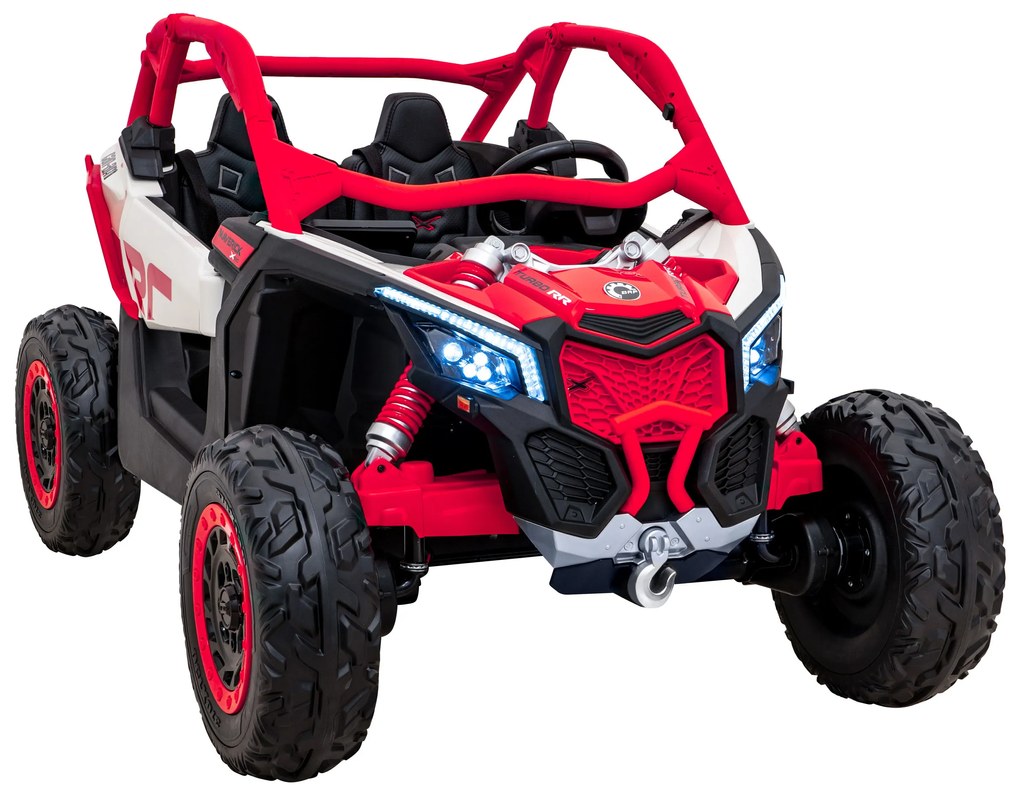 Carro elétrico para Crianças 24V 4x200W 2 Lugares, Buggy Can-Am Maverick Turbo RR Rodas de EVA, Assento de couro Vermelho