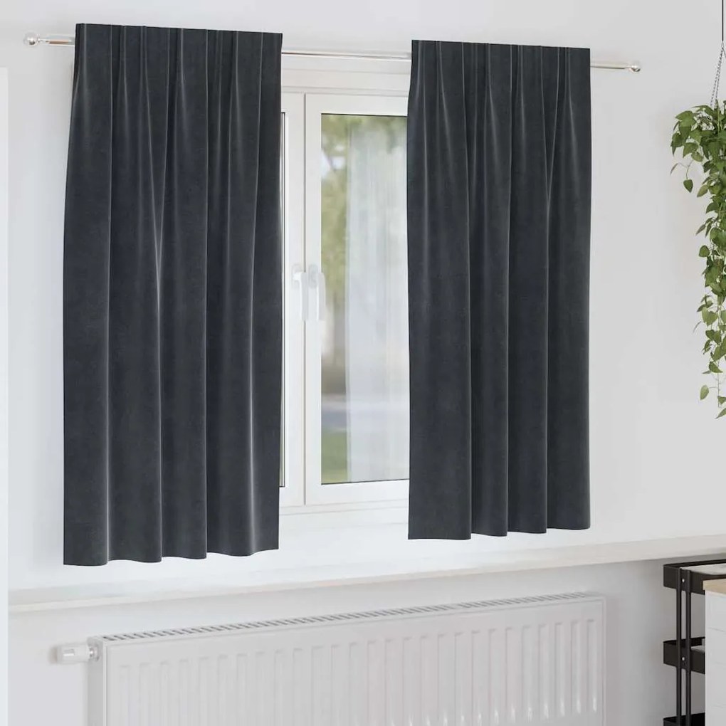 Cortinas Blackout vidaXL com fita superior 2 pcs Cinza Escuro Veludo