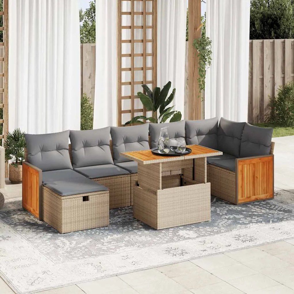 5 pcs conjunto de sofás p/ jardim com almofadões vime PE bege