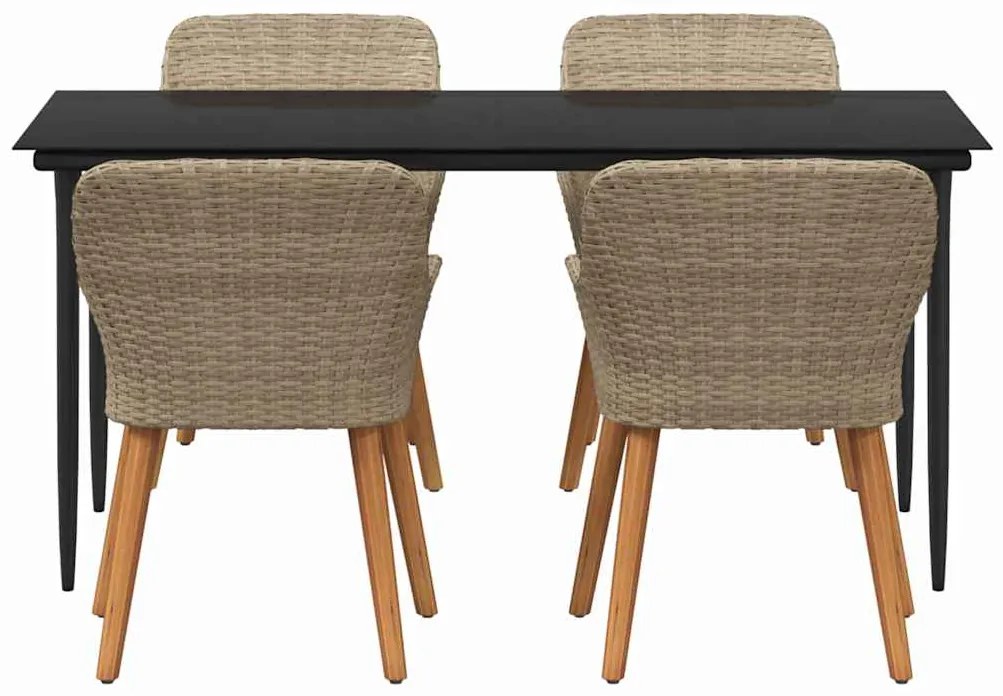 Conjunto de Jantar de Jardim 5 Peças Bege em Rattan Sintético