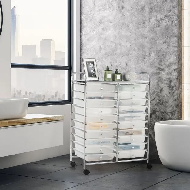 Carrinho organizador 64 x 38 x 87 cm multifuncional com 20 gavetas e rodas Unidade de armazenamento móvel multiuso para casa, escritório ou escola Tra