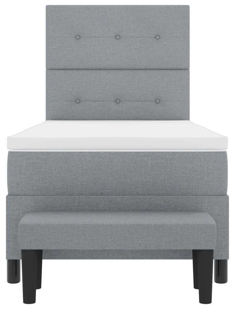 Cama Box Spring com Colchão e Banco Cinza Claro 100x200 cm Tecido