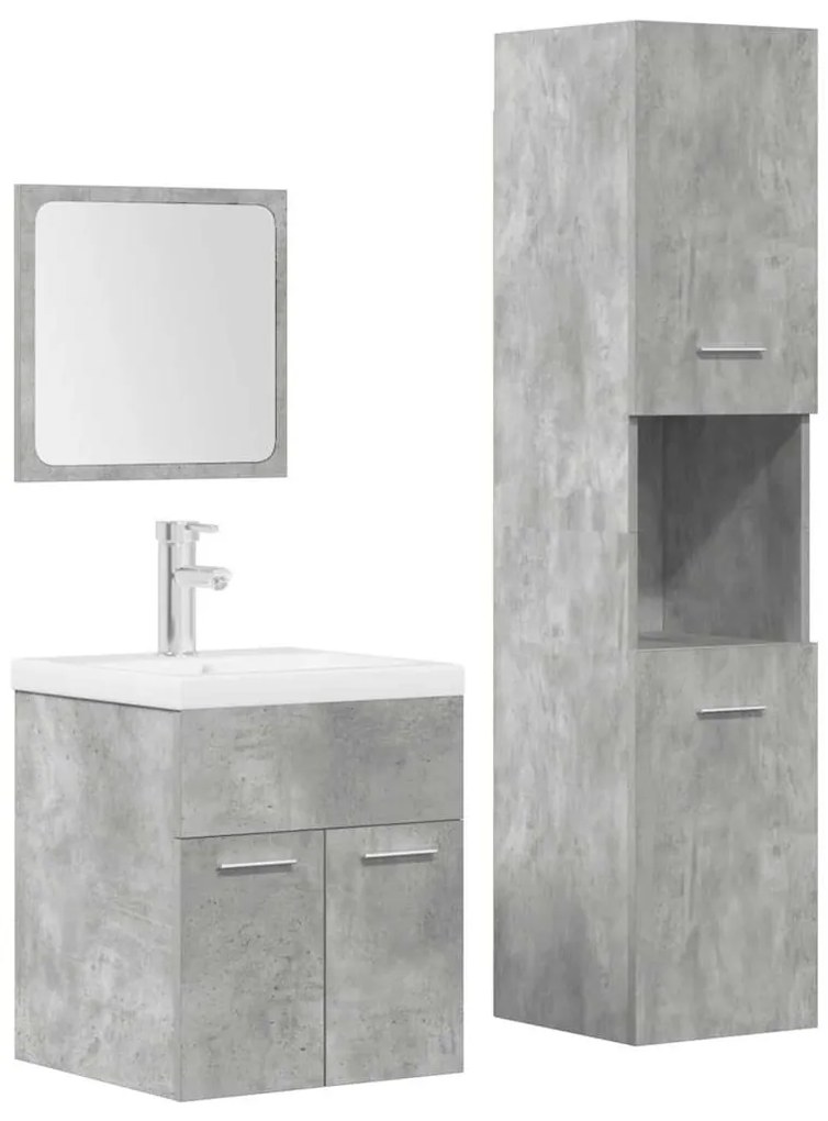 vidaXL 4 pcs conj. móveis casa banho derivados madeira cinza cimento