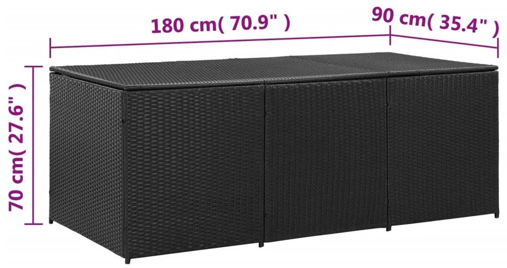 Caixa de arrumação para jardim 180x90x70 cm vime PE preto