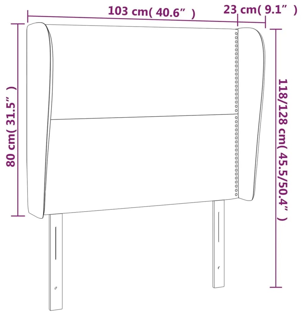 Cabeceira cama c/ abas veludo 103x23x118/128 cm rosa