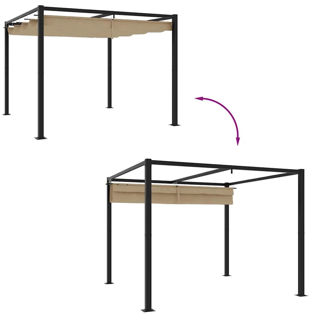 Gazebo de jardim com teto retrátil 3x3 m aço cinza
