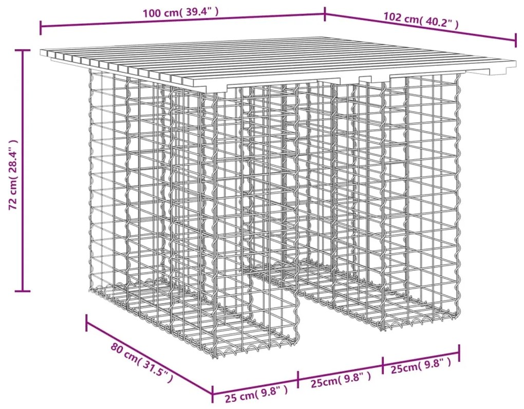 Banco de jardim c/ design gabião 100x102x72 cm pinho impregnado