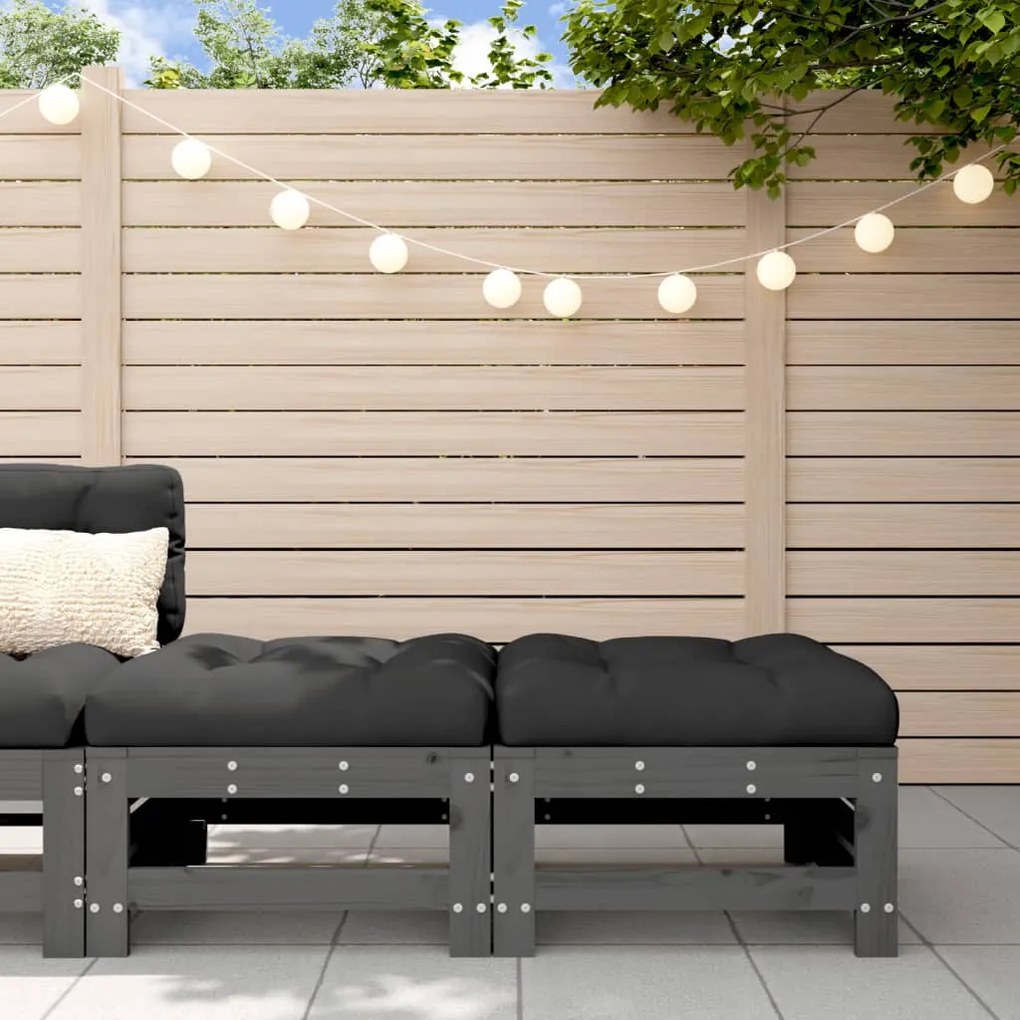 Apoios de pés p/ jardim c/ almofadões 2 pcs pinho maciço cinza