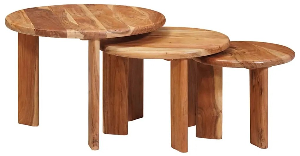 vidaXL Mesas de Café Empilháveis 3 pcs Madeira Sólida de Acácia