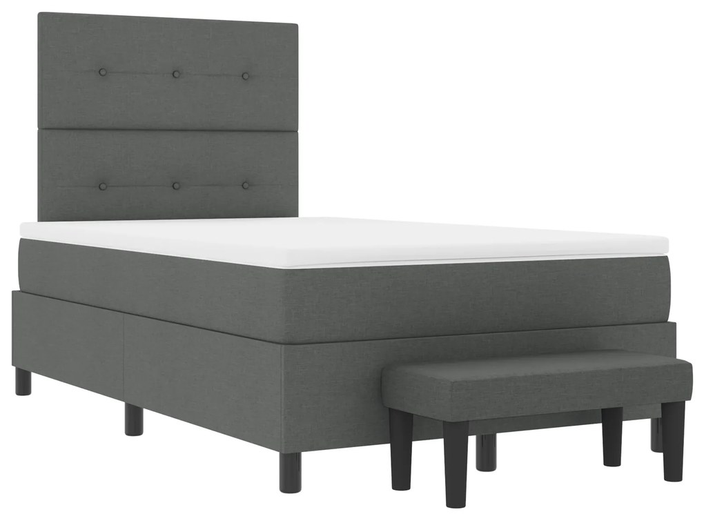 Cama Box com Colchão e Banco Cinza Escuro 120x190 cm Tecido