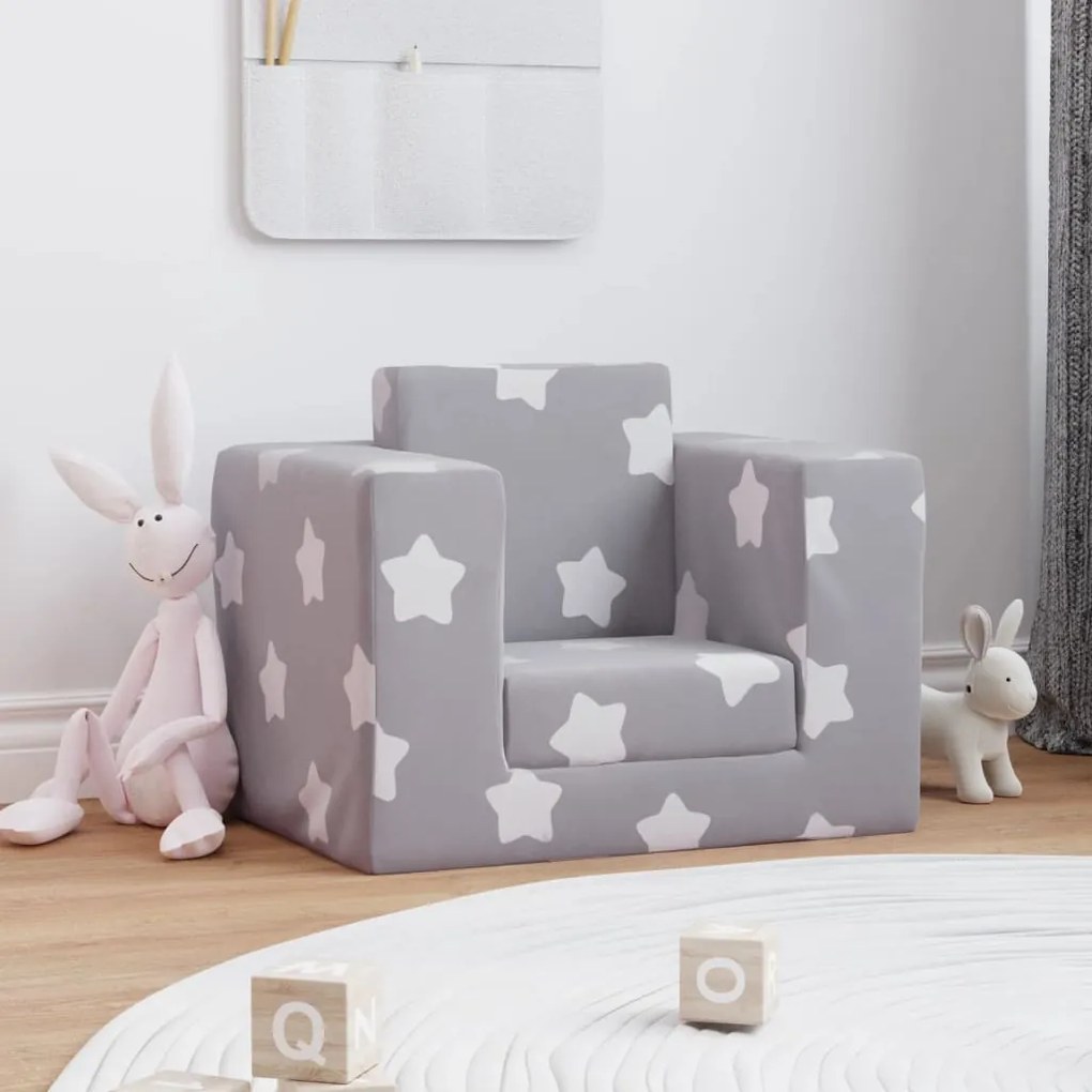 Sofá infantil de c/ estrelas pelúcia cinzento-claro