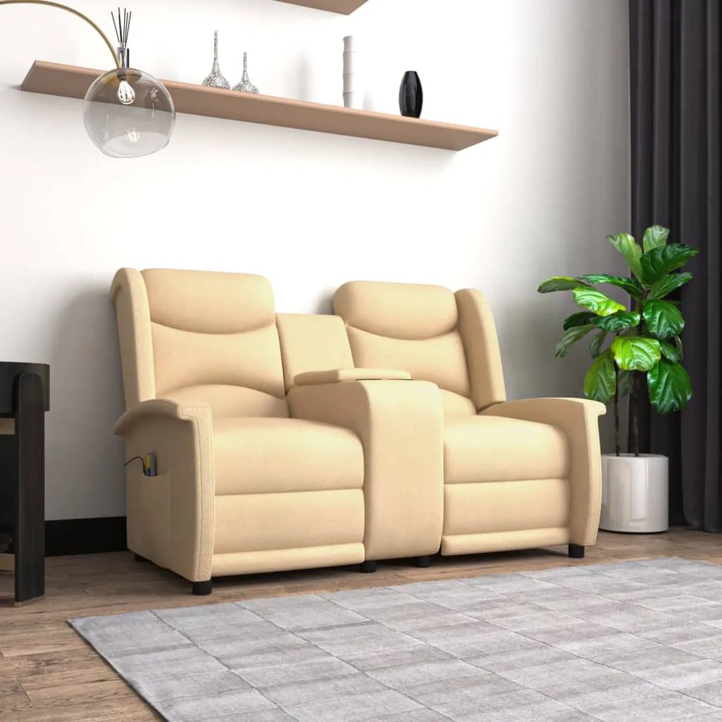 vidaXL Poltrona massagem 2 assentos reclinável c/ suporte copo creme