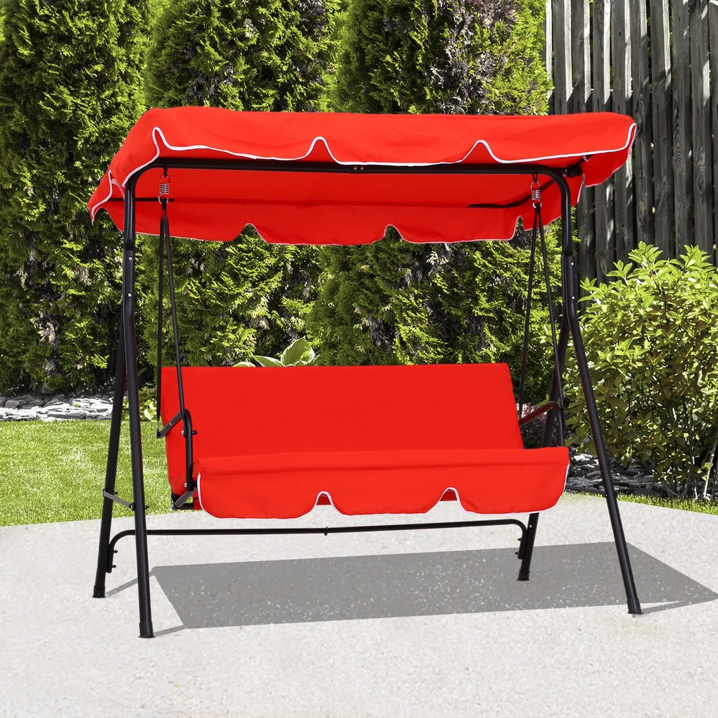 Baloiço de jardim de 3 lugares 1,72 m x 1,1 m x 1,52 m com teto e inclinação ajustável, almofadas no assento e no encosto, , aço preto e poliéster ver